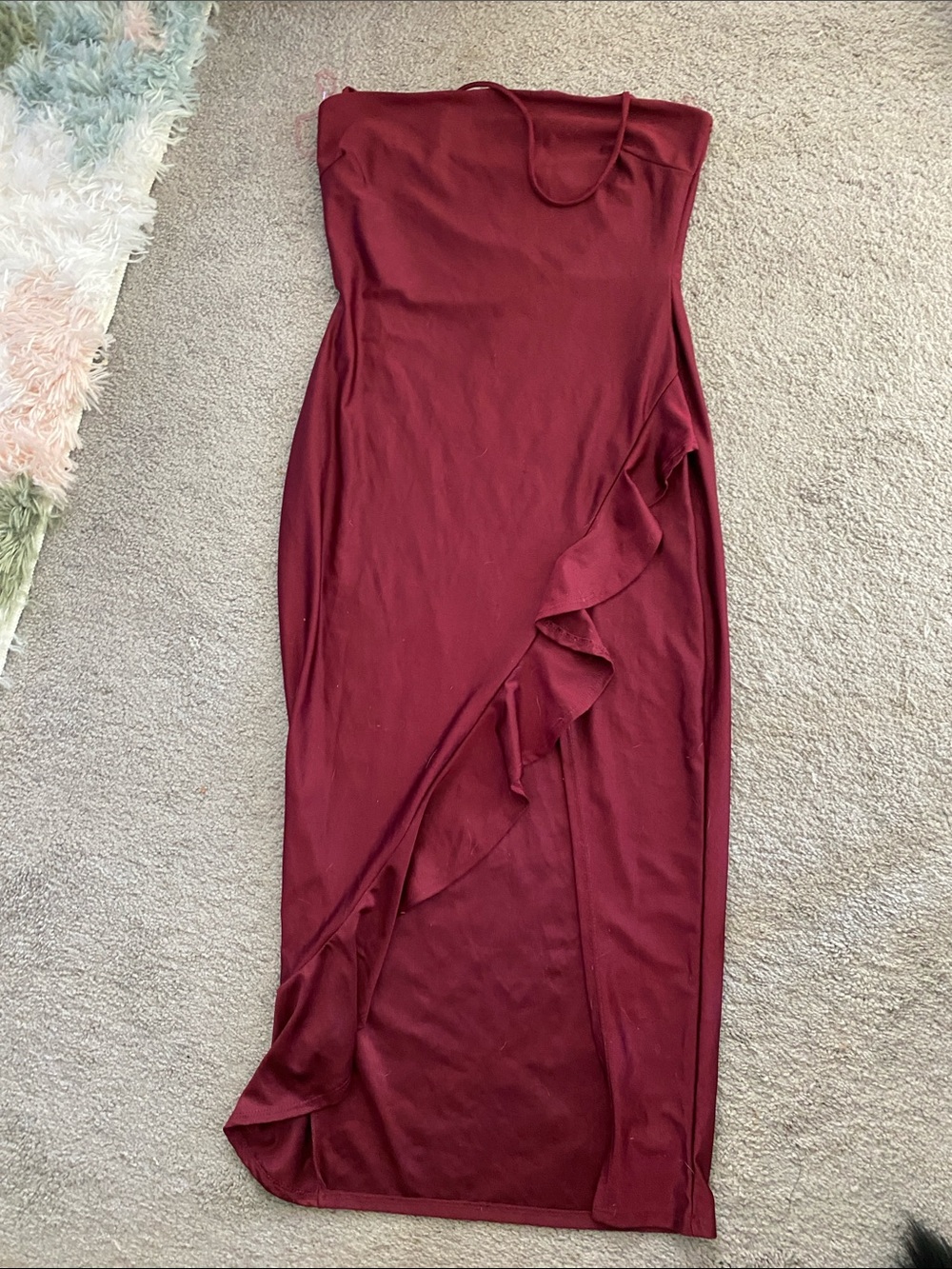 Windsor Strapless Ruffle Wrap Maxi Dress - Burgundy
